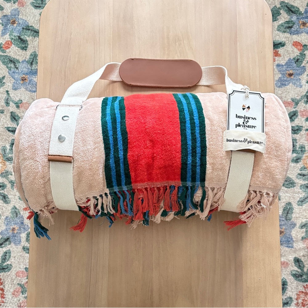 Business & Pleasure Beach Blanket - Bistro Dusty Pink Stripe